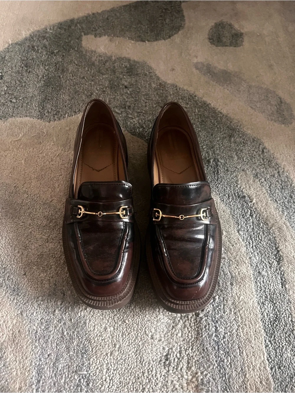 Sam Edelman Men's Brown Glossy Leather Lug-Sole Penny Loafers